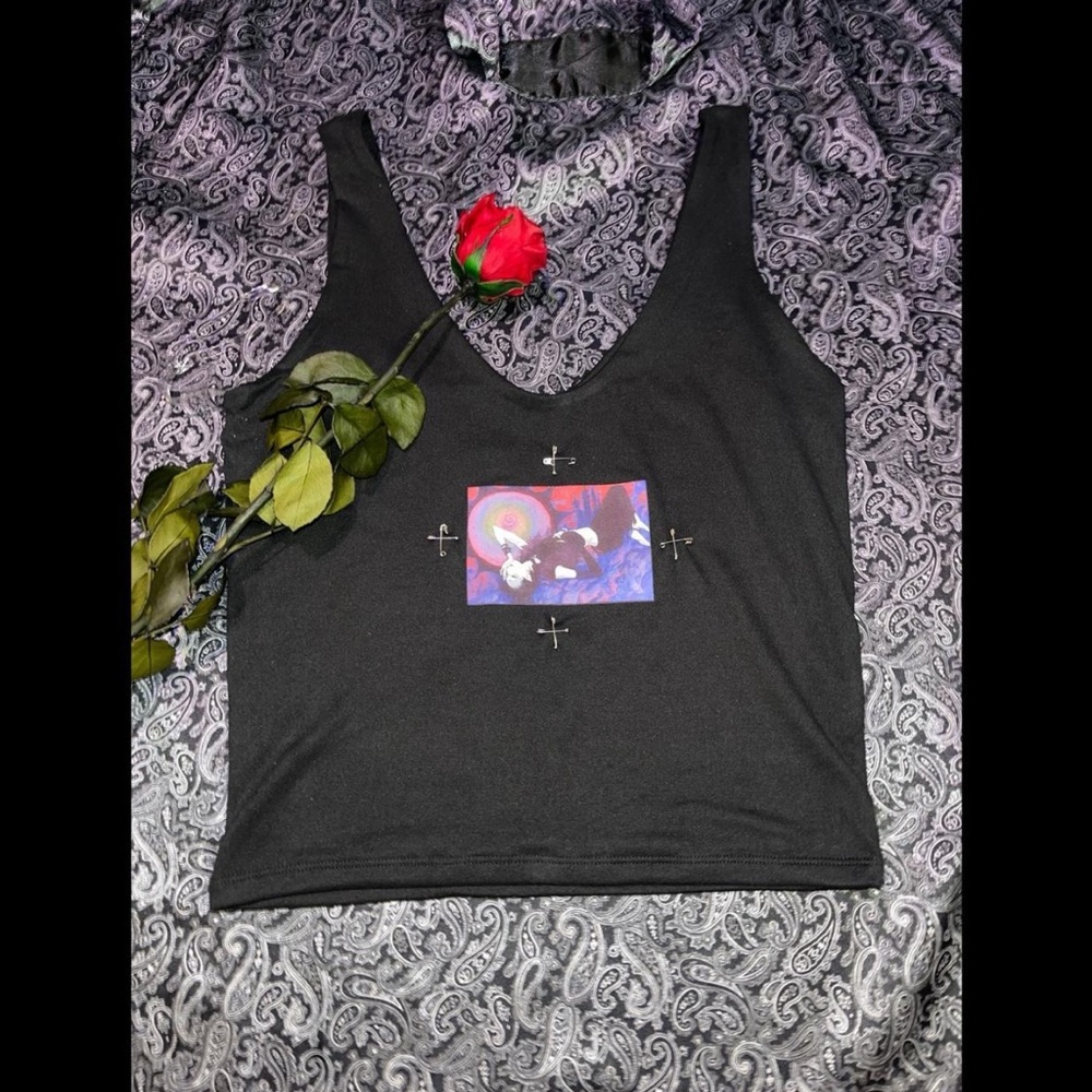 Black Graphic Tank Top With Colorful Anime Artsy Print